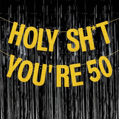 Yasmart Life 50th Birthday Decorations Banner for Women Men Pre-Strung Gold Glitter Birthday Decoration Sign Funny 50th Bday Supplies Banner