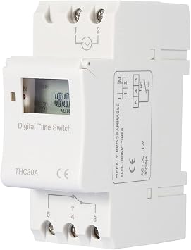 THC 30A Digital Timer Switch 7 Day Programmable 16 ON/Off Settings Electronic Time Control Switch Screw/Rail Mount (110V)