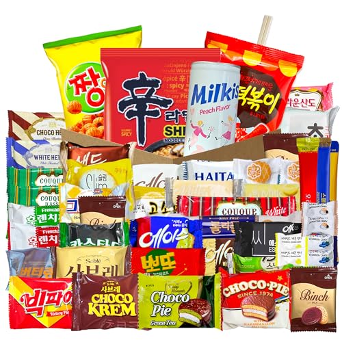 Korean Snack Box 47 Count - Variety of Individually Wrapped Korean Snacks with Chips, Cookies, Ramen and Candy for Kids, Children, College Students, and Adults. Gift Box for K-Food Lovers - Journey of Korea