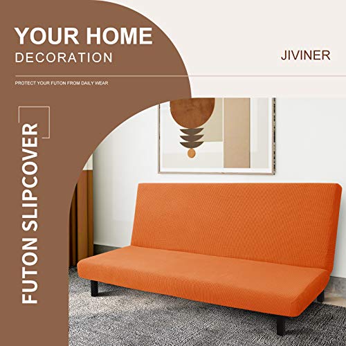 Jiviner Stretch Futon Cover Universal Armless Sofa Slipcover Non Slip Spandex Sofa Bed Without Armrest Cover Soft Spandex Futon Slipcover With Elastic Bands (Futon, Orange) #TOP1