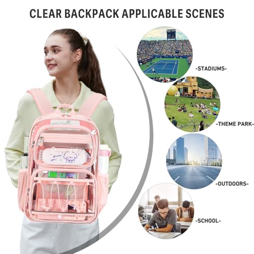 Image of Cusangel Large Clear backpack for Girls women,16in TPU Plastic Bookbag,For Stadium,Concert,school (Pink)