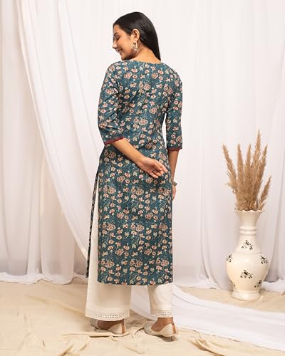 Image of FIORRA Women's Cotton Straight Fit Straight Floral Printed Kurta
