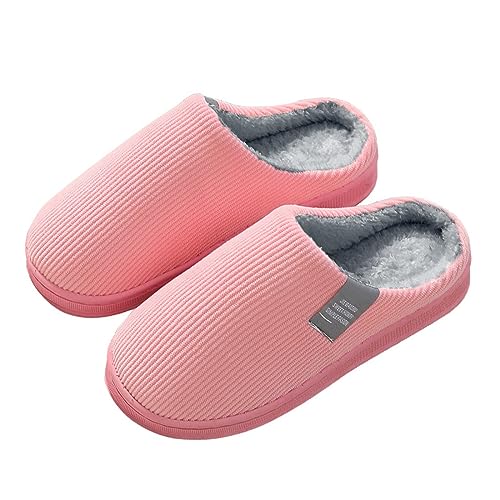 JOMIX Winter Hausschuhe Damen – Plüsch Mit Herz-Motiv, Warm Gefüttert, Rutschfeste Sohle