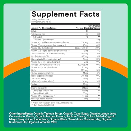 Image of SmartyPants Organic Prenatal Vitamins for Women, Multivitamin Gummies: Biotin, Methylfolate, Omega 3 (ALA), Vitamin D3, C, Vitamin B12, B6, A, K2 & Zinc, Choline, Vegetarian, 120 Count (30 Day Supply)