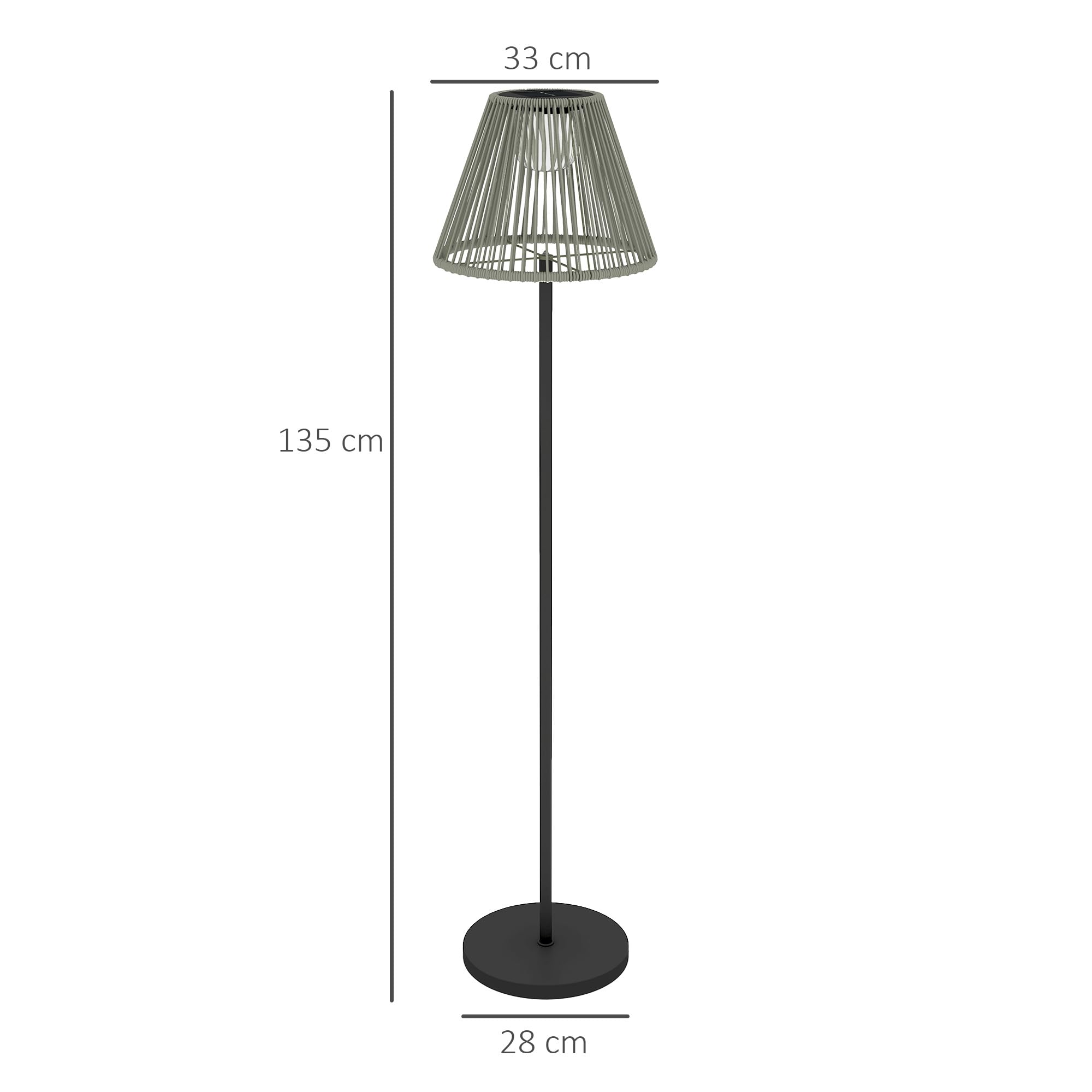 Outsunny Solar Stehlampe Rattan Solarleuchte 25 LEDs IP44 Wasserdichte Lampe Ø33x135 cm