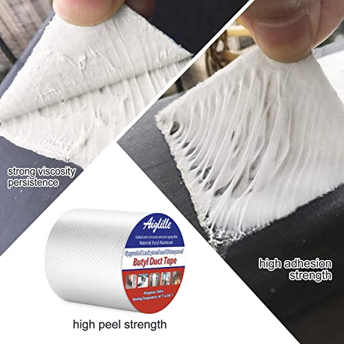 Aiglille Super Waterproof Tape 2\" W X 16\'L, Leak Butyl Sealant Tape for Outdoor Use, RV Repair, Boat and Pipe Sealing, Roof Crack, Deck, Pool, Silver