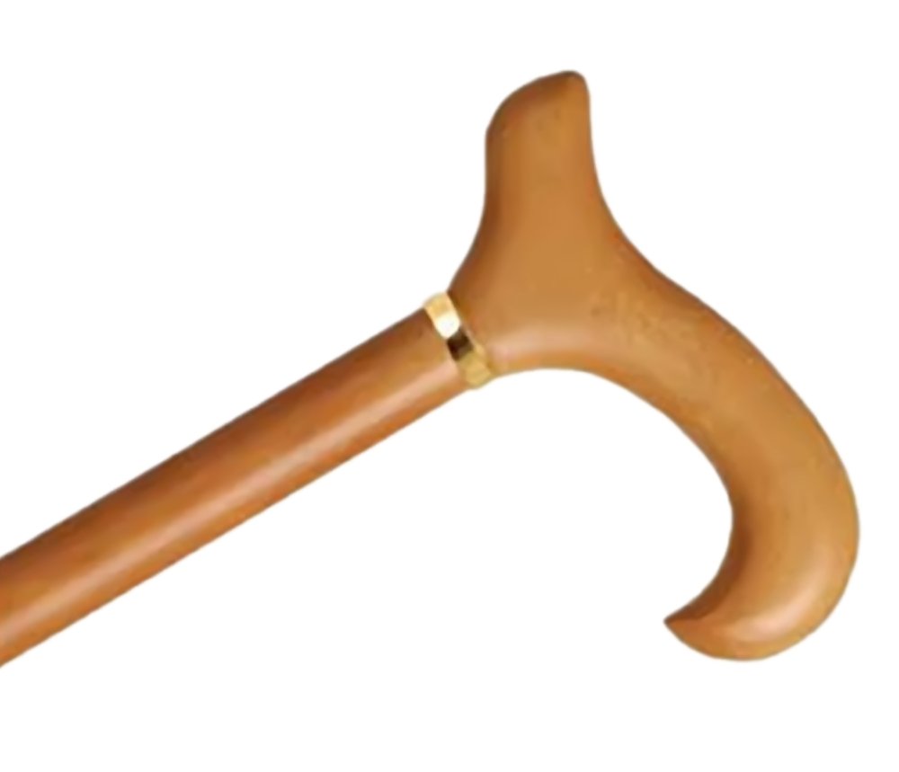 AlexOrthopedic Mobility Support Ladies Wood Cane with Derby Handle and Collar - Natural Stain
