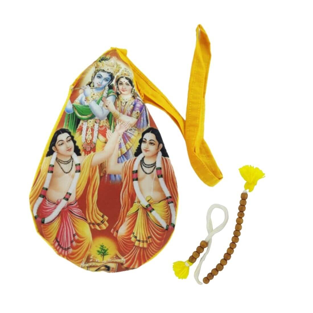 Radha Krishna Gour Nitai Printed Japa Bag/Chanting Bag with Sakshi Mala Counter, Multicolor, Chanting Bag