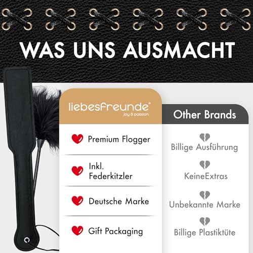 Liebesfreunde® Sex Paddel inkl. Federkitzler, BDSM Peitsche Sex Spielzeug für Paare, SM Flogger, Gerte, Bondage Zubehör
