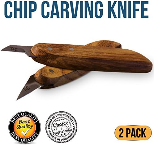 Professional Wood Chip Carving Knives(2) For DIY Workbench Projects, Woodworking & Fine Details – Razor Sharp Japanese Steel Blade & Comfortable Non Slip Rosewood Handle For Maximum Precision – 2-Pack
