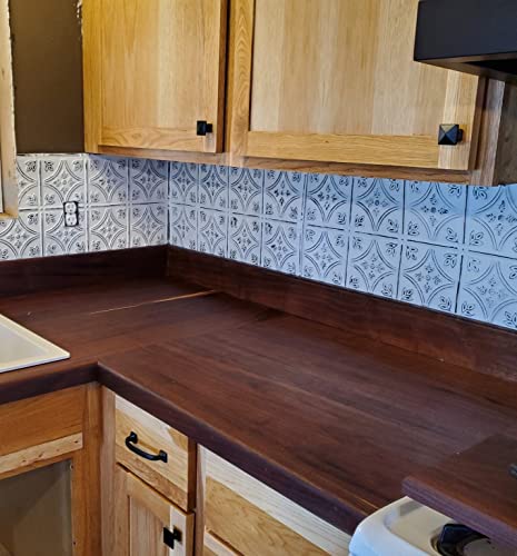 Holydecot Tin Wall Tiles Nail-Up Tin Ceiling Tiles Stair Riser Tile Kitchen Backsplash Tiles - Antique White 12X12 Inch Sample #TOP3