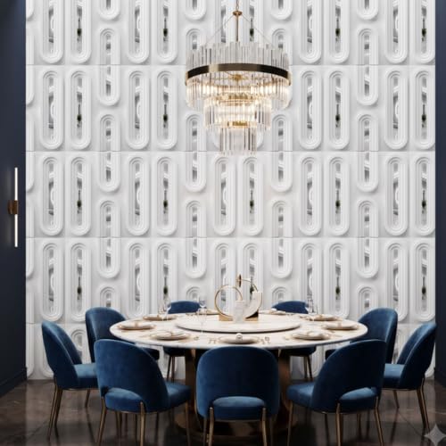 Image of Kayra Decor 3D PVC Wall Panels with Silver Acrylic | Loops Design | White | 19.7 x 19.7 Inch | Pack of 40 | Covers 107.6 Sq Ft