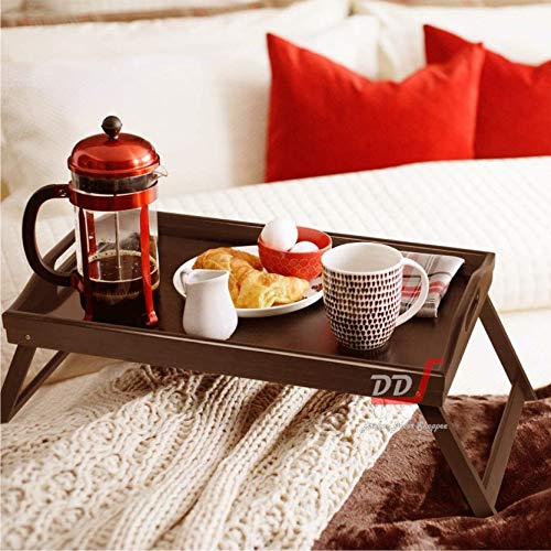 DDS Dream Decor Shoppee Breakfast Bed Tray with Folding Legs Wooden Portable Serving Bed Table/Lap Desk (Brown)