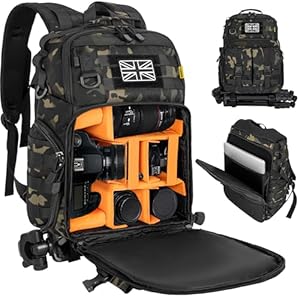 Camera Backpack with 15.6" Laptop Compartment – Waterproof Camera Bag, Durable DSLR/SLR Photography Bag Compatible with Canon, Nikon, DJI Drones | Removable Padded Insert | Tripod Holder Strap (Camo)