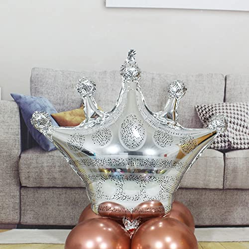 Horuius Silver Crown Balloons Crown Shaped Foil Mylar Balloons For Baby Shower Kids' Girls Wedding Birthday Party Supplies Decorations 30 Inchs 5Pcs #TOP2