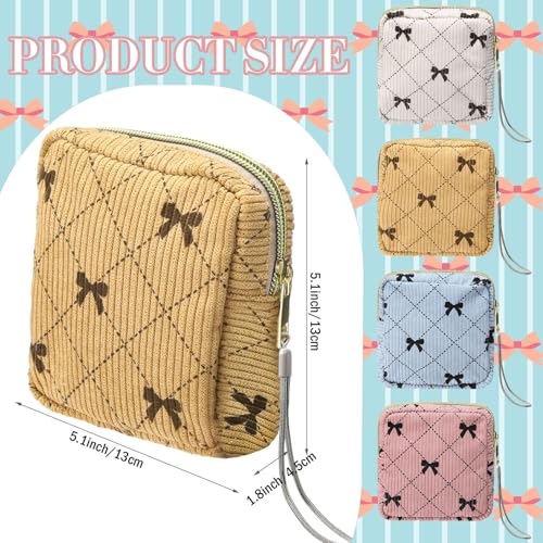 Image of Paterr 4 Pcs Period Bag for Teen Girls Corduroy Portable Sanitary Napkin Storage Bag Hand Wrist Strap Lanyard String Holder Tampons Holder Pouch for Purse First Period Gift (Fashionable Style)