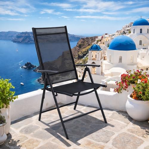 Mojawo Gartenstuhl - Hochlehner 7-Fach verstellbar - zusammenklappbar - Klappstuhl - witterungsbeständiges Metall - wetterfeste Gartenmöbel - Anthrazit/Schwarz