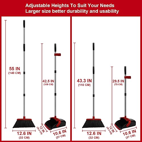 UDUK Besen und Kehrschaufel-Set, großer Haushaltsbesen mit Kehrschaufel-Kombi-Set, 140 cm langer Griff, rote Kehrschaufel Kombi-Set für Zuhause – Bild 5