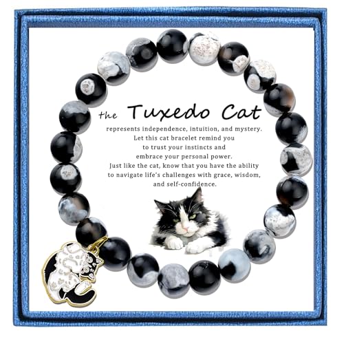 PARTNER Cute Tuxedo Cat Bracelets For WOMEN & Men Funny Black White Tuxedo Gifts For Women Natural Stone Beaded Jewelry