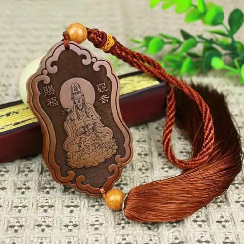 Estatua tallada a mano de Guan Yin en madera de durazno miniatura 6