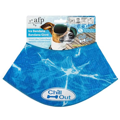 ALL FOR PAWS Dog Cooling Bandana, Cooling Bandanas for Small Dogs, Ice Dog Bandanas, Cooling Neck Wraps for Dogs, Chill Out Blue Neck Cooler (S)