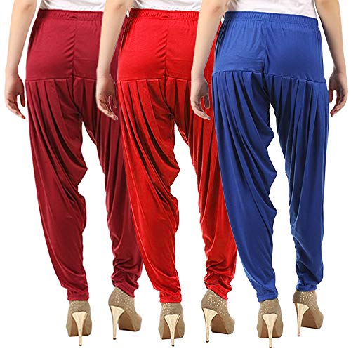 Image of Buy That Trendz Combo Offer (Pack of 3) Cotton Viscose Lycra Dhoti Patiyala Salwar Harem Bottoms Pants for Womens (White, Maroon, Black)