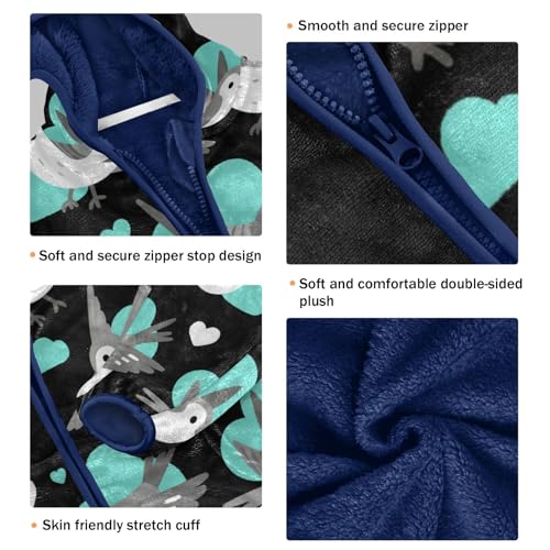 Birds on Cloudy Background Toddler Fleece Jacket Girl Boys Hooded Fleece Jacket Coat Warm Outwear Zip-up 3-10T3