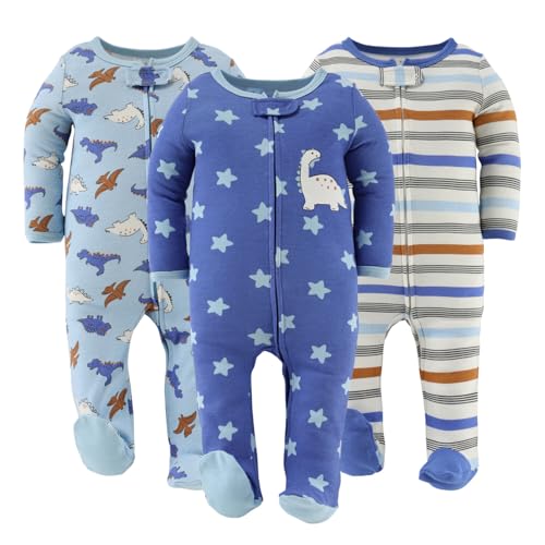 Image of The Peanutshell Baby Boy Sleeper Set for Newborns & Infants 0-3, 3-6, 6-9 Months (3-Pack) - Cobalt Dino Multicolor