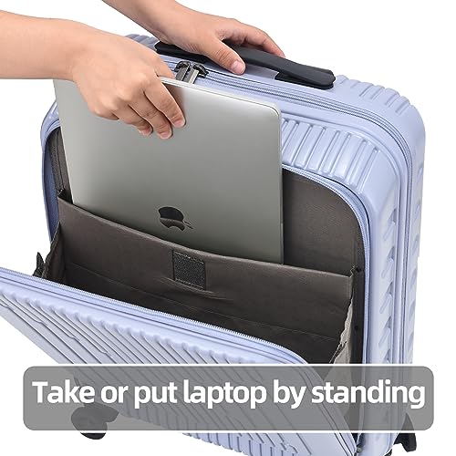 Image of Kaleenie 19 Inch Suitcase Hand Luggage with Front Pocket for 15.6 inch Laptop, 35 * 23 * 55cm, 43L, Ligthweight ABS+PC Hardshell Carry On, Lilac Purple