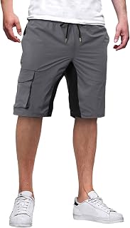 LindoMaker Cargo Shorts for Men UK Elasticated Waist Summer Shorts Comfortable Quick Dry Hiking Shorts Regular Fit Running Shorts