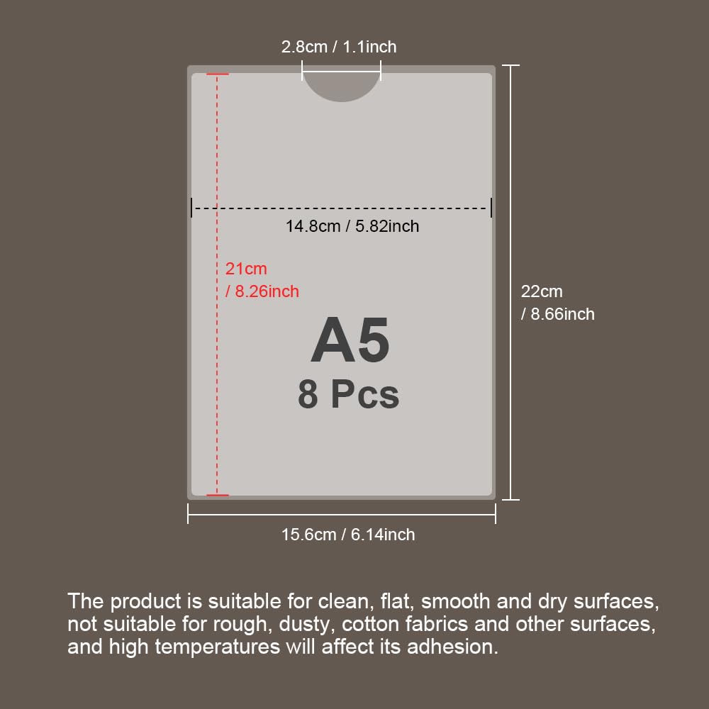 HLIWS Trasparente Autoadesivo Supporto,8 Pezzi Portacarte plastica A5,tasche per carte,per Auto,Distintivi,Foto,immagini,Parabrezza(Dimensione interna:14.8 * 21cm)