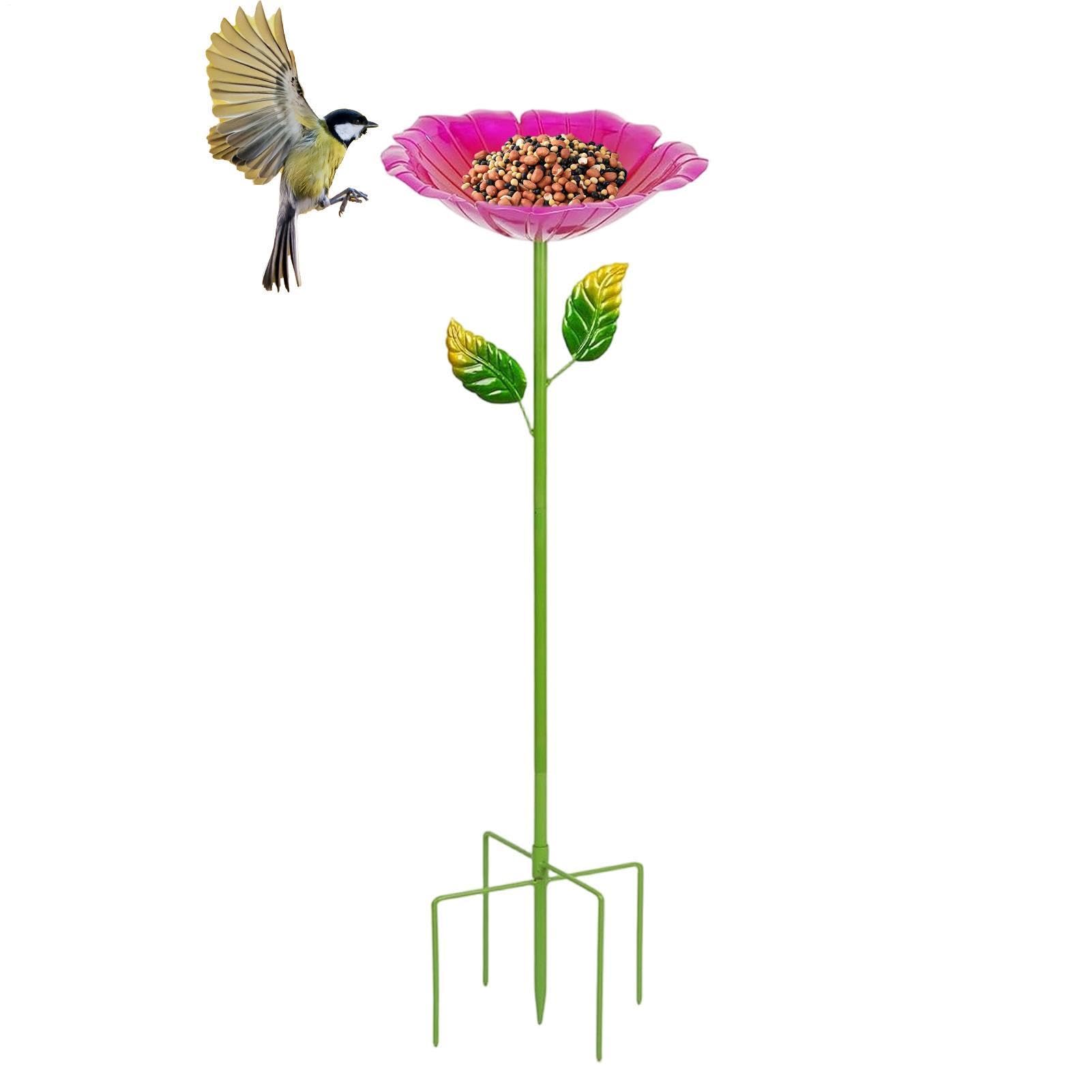 Baño de aves para jardín con estaca de metal y tazón de pétalos decorativo