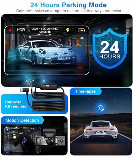 3 Channel 4K Dash Cam Front, 1080P Dash Camera Rear and Inside for Cars with 3.16 IPS Screen, 64GB Card, G-Sensor, 24Hr Parking, App Control,Loop Recording, Night Vision,Support 256GB Max - image 5