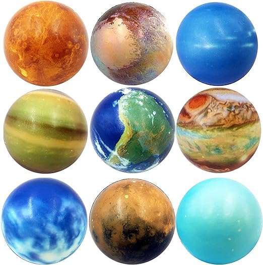9PCS Solar System Stress Balls for Adult Kids, Anti-Stress Planetary Balls Planet Bouncy Balls Educational Space Toys Solar Planets Balls Space Theme Toys Educational Planet Toy Planetary Bounce Balls