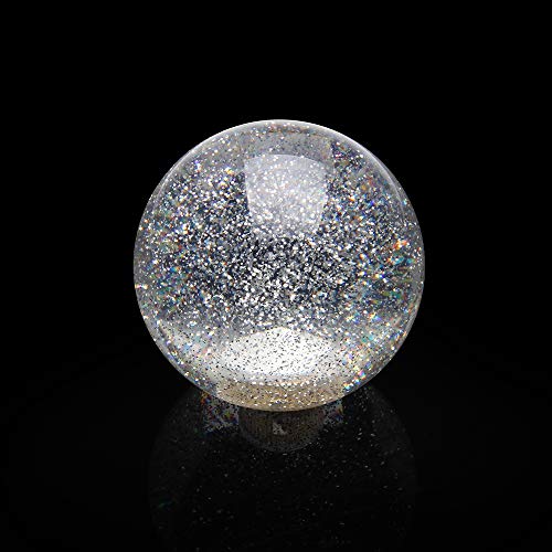 WENJTP 65mm Shifter Knob Silver Powder Universal Gear Shift knob Crystal Acrylic Ball for Manual Automatic Vehicles, with 3 Adapters