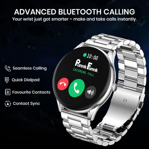 Image of PunnkFunnk Glavito Round Dial Smartwatch 1.49 inch AMOLED Display, Bluetooth Calling, Functional Crown Control, 100+ Sports Modes, IP67, Health Tracking, 100+ Watch Faces for Men & Women (Metal Silver)