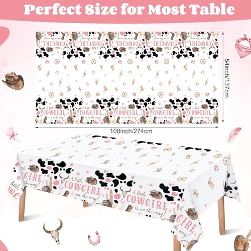 Image of Ganeen 3 Pcs Western Cowgirl Party Decoration Cowgirl Tablecloth Disposable Plastic Table Cover Waterproof Tablecloth for Western Rodeo Baby Shower Birthday Party Decor, 54 x 108 Inch
