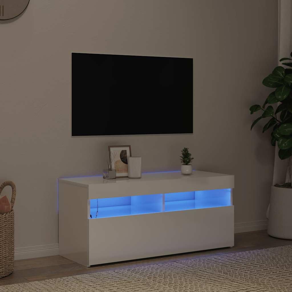 VitaXL TV Stand LED Lights Bianco Lucido - Dettaglio