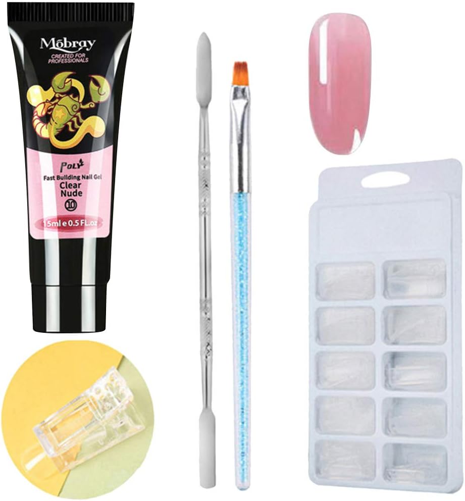 Polygel Nails Extension Gel Kit, 1PCS *15ml Poly Gel+ 100PCS Bo of Nail Molds + 1 Transparent Clip + 1PC Double-end Brush Pusher + 1PC Brush, Nail Salon Set Quick Nail Light Set with Nail Tools