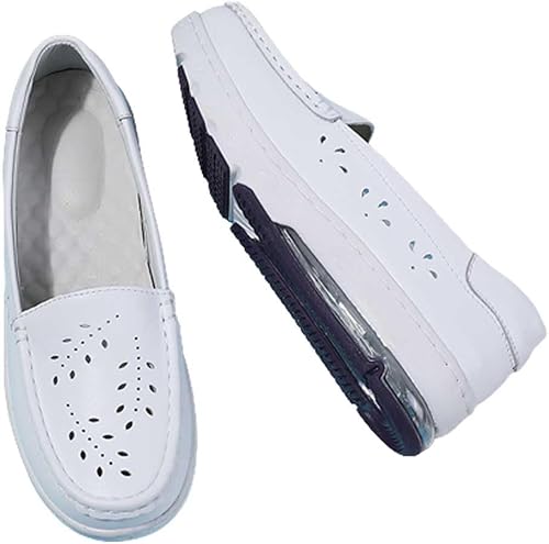 Miniatura 1 de Zapatos de enfermería antideslizantes para mujer, de cuero, cómodos, planos, mocasines para trabajo en restaurantes