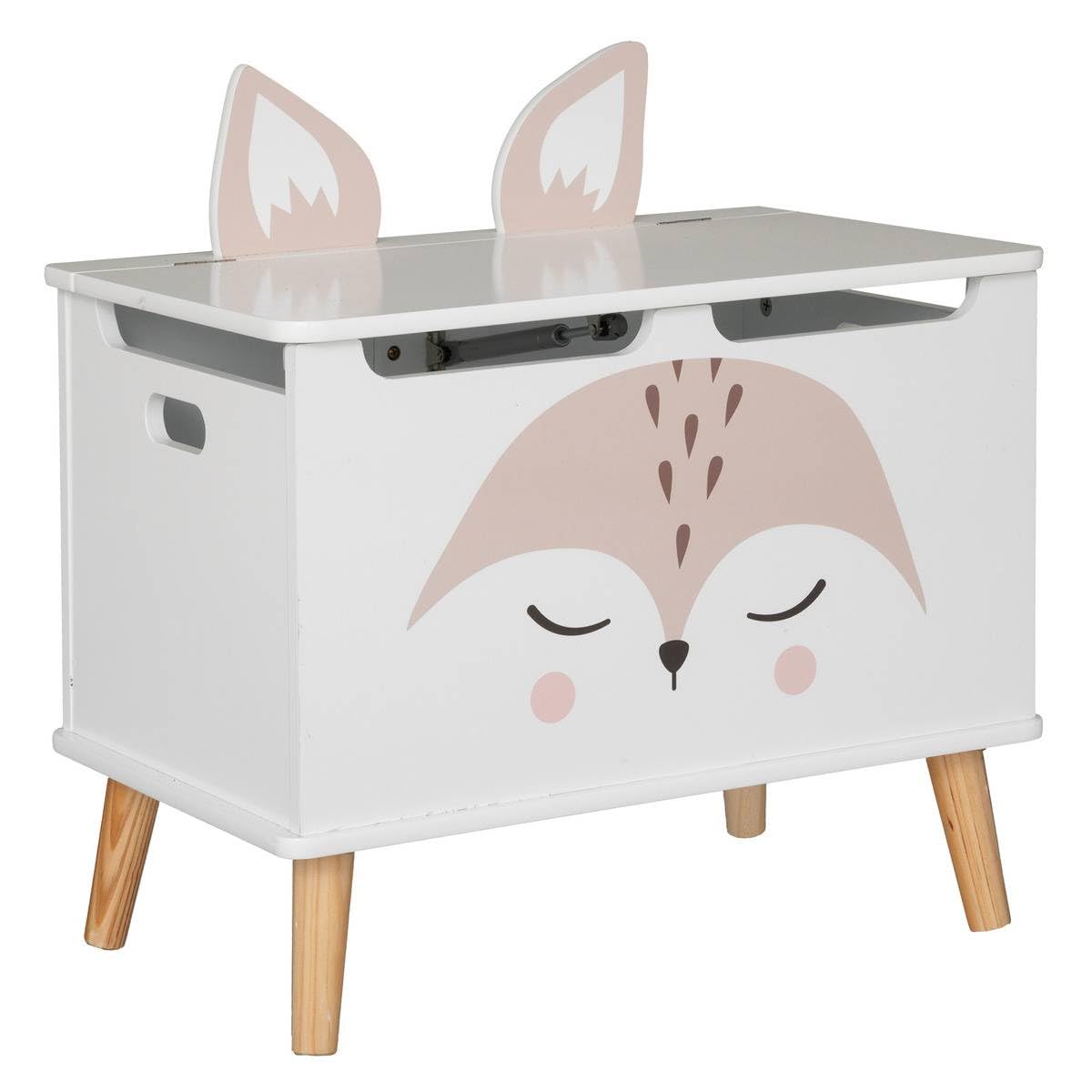 Atmosphera - Coffre Enfant Renard - Bois et pin - Blanc - 53x54-5 cm