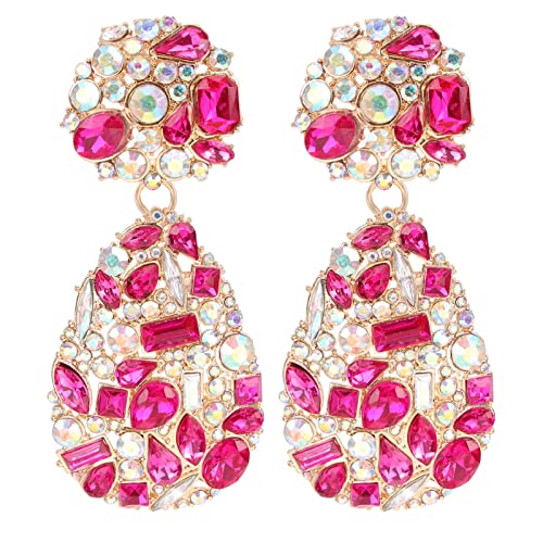 Rhinestone Teardrop Dangle Earrings with Round Studs Statement Drop Earrings Wedding Jewelry