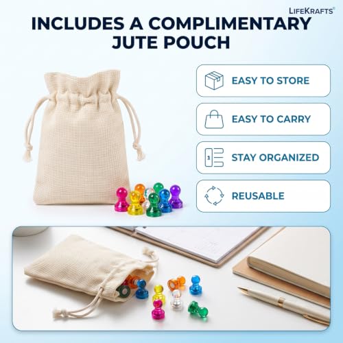 Image of LifeKrafts Magnetic Push Pins | Pack of 70 | Magnetic Thumb Tacks, Fridge Magnets for Whiteboard, Fridge, Metal Surface | No-Scratch, Strong Hold for Notes, Photos, Reminders | Office, School, Home