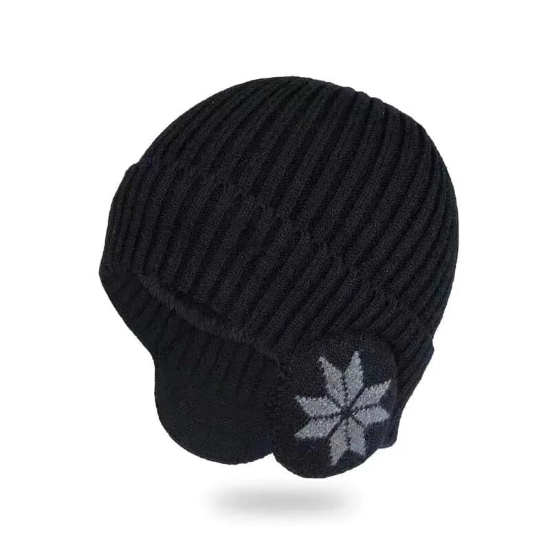 New Unisex Add Fur Lined Winter Knitted Hat With Earflap Fashion Hats For Men Women Outdoor Classic Keep Warm Cap Black
