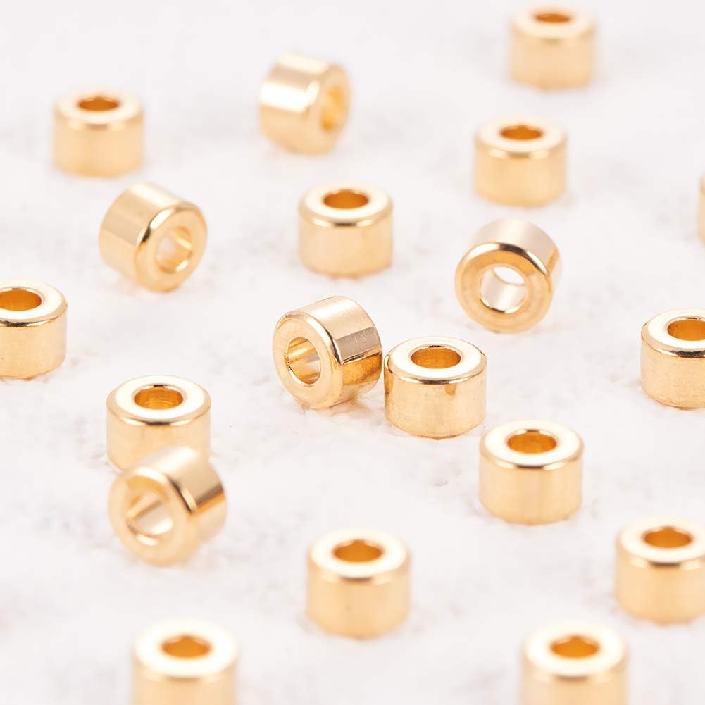 BENECREAT 30Pcs 18K Real Gold Plated Spacer Beads Coulum Tube Metal Beads Brass Barrel Rondelle Loose Beads for DIY Jewelry Making, Wedding Gift Craft Work - 6x4mm