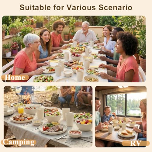 BUSOKIP Dishes Set for 8, Wheat Straw Dinnerware Sets 40 Piece, Unbreakable Bowls and Plates Set, Plastic Plates Reusable, Microwavable Dishware Sets for Apartment, RV, Picnic - Beige by BUSOKIP - Used condition - Image 7