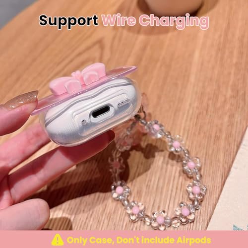 Image of ZORBES Compatible with AirPods 4 case, Silicone Earbud Charging Case Cover for Apple AirPods 4, Sweetly Stylish Pink Bow Charm Earbud Case Cover with Butterfly Charm Floral Chain Lanyard