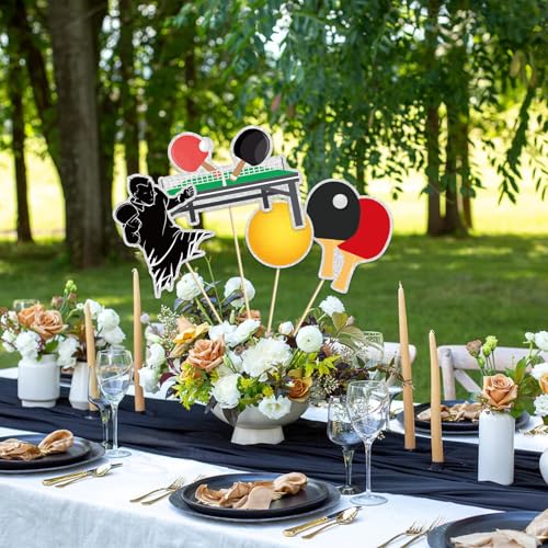 Image of Table Tennis Theme Centerpiece Sticks,Tennis Lovers Party Table Toppers,Sports Party Decorations,ping-pong Theme Birthday Cupcake Toppers.Set of 16