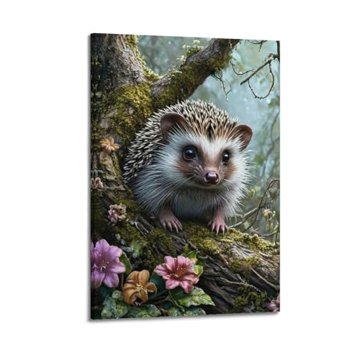 Hérisson sur toile poster anti-stress mural 30x45 cm pour illuminer une chambre sombre