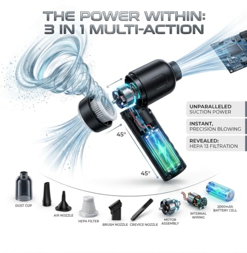 Image of multifunctional Portable Car Vacuum Cleaner with Blower | USB Rechargeable Wireless Handheld Car Vacuum Cleaner Traveling, Camping Reusable,Portable,Rechargeablefor car clean usage (v4)